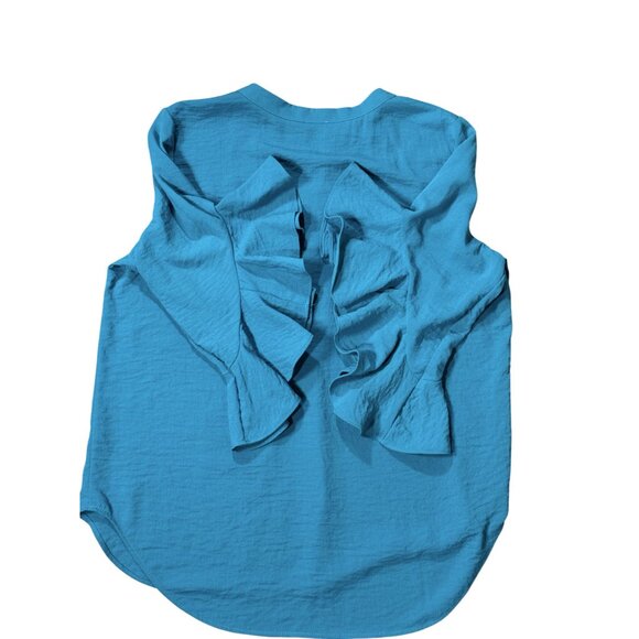 VINCE CAMUTO Womens Teal Blue Ruffle Sleeve Blouse Size M Statement Top Dramatic - Picture 7 of 9